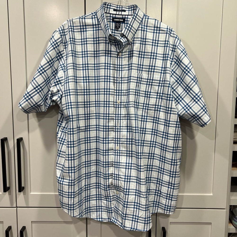 Lands' End White and Blue Checkered Men's Shirt